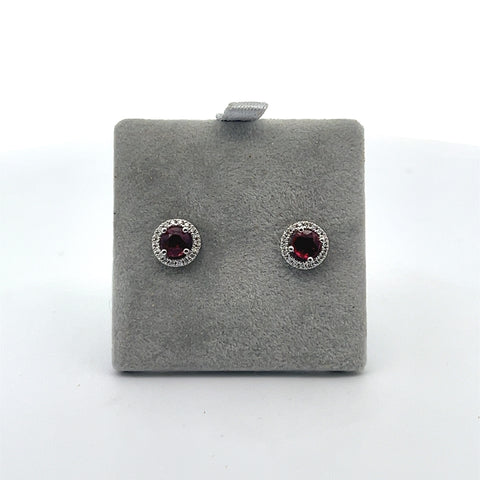 18KT WG Round Ruby Diamond Halo Earrings