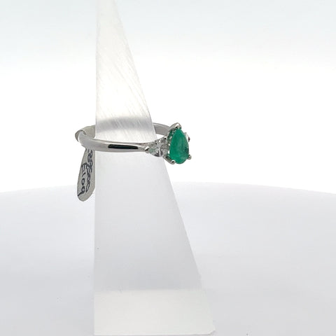 E0109 - Platinum Pear Emerald with Pear Diamond Ring