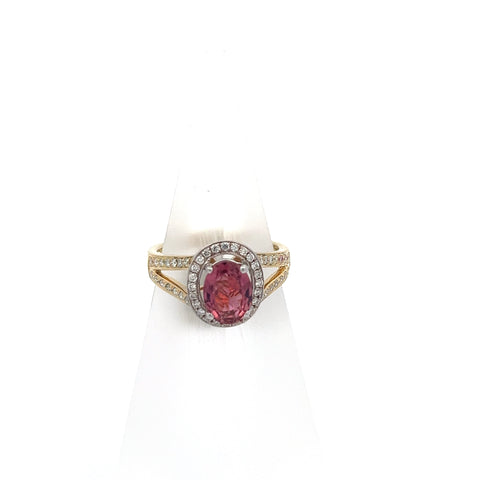 TOURM22 - 18KT TT Oval Pink Tourmaline Halo Ring