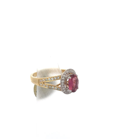 TOURM22 - 18KT TT Oval Pink Tourmaline Halo Ring