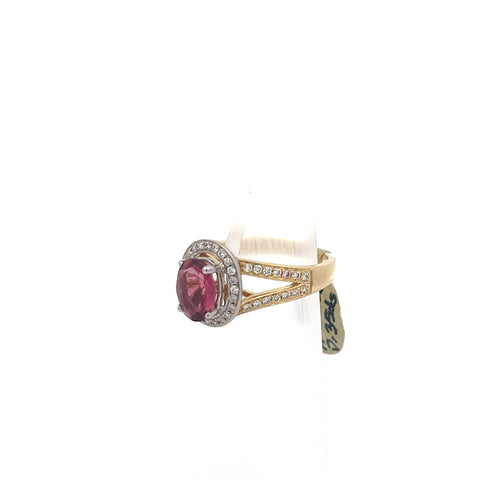 TOURM22 - 18KT TT Oval Pink Tourmaline Halo Ring