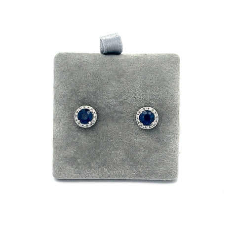 18KT WG Round Sapphire Halo Earrings