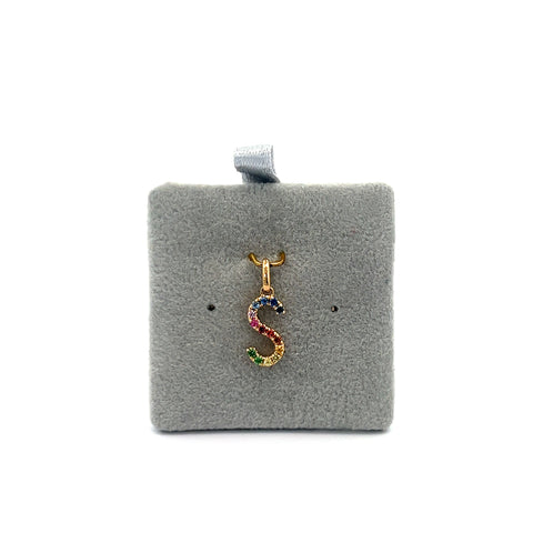 18kt YG Rainbow Sapphire ‘S’ Initial Pendant