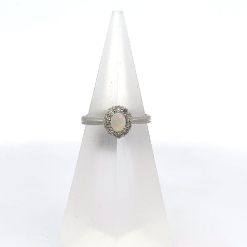 OPAL2 - Platinum Oval Opal and Diamond Ring
