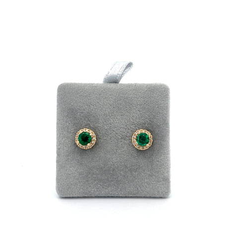 18kt YG Round Emerald Stud Earrings