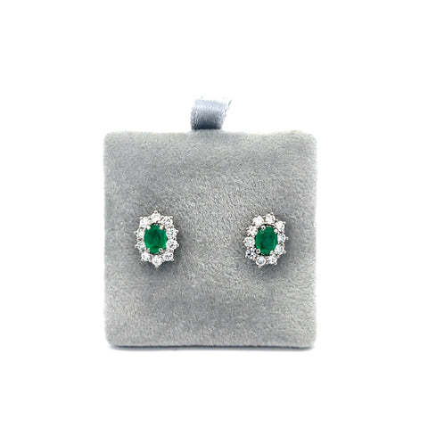18KT WG Oval Emerald Cluster Earrings