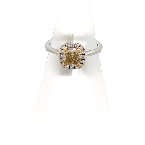 40143 - 18KT WG Natural Fancy Yellow Cushion Diamond Ring