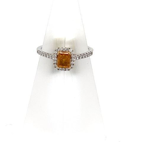 40326 - 18KT WG/YG Radiant Natural Fancy Vivid Orange Yellow Diamond Ring