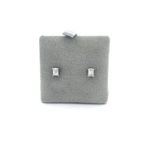 18kt WG Emerald Cut Hidden Halo Diamond Earrings