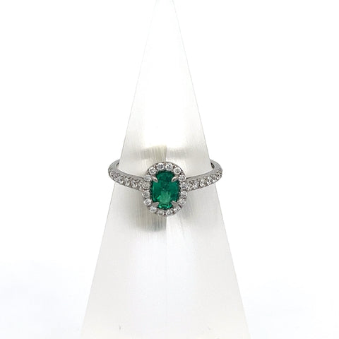 E0178 - 18kt WG Oval Emerald and Diamond Ring