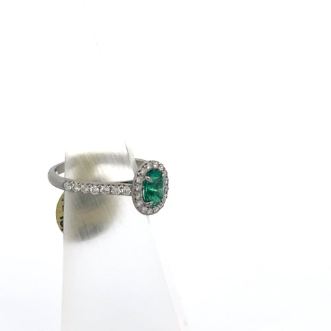 E0178 - 18kt WG Oval Emerald and Diamond Ring