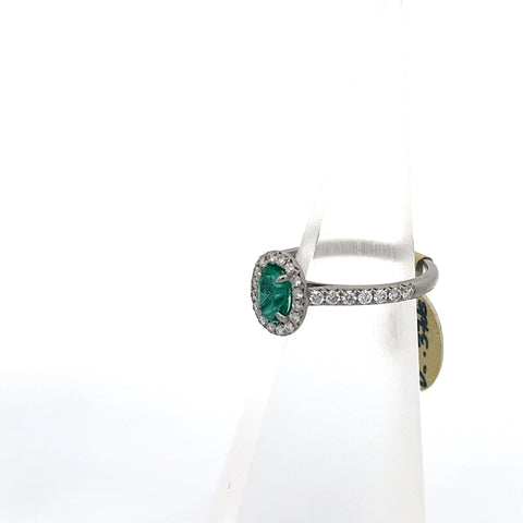E0178 - 18kt WG Oval Emerald and Diamond Ring