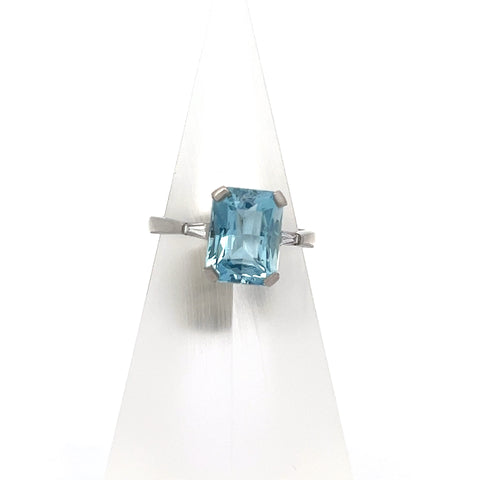 AQUA25 - 18kt WG Octagonal Aquamarine and Diamond Ring