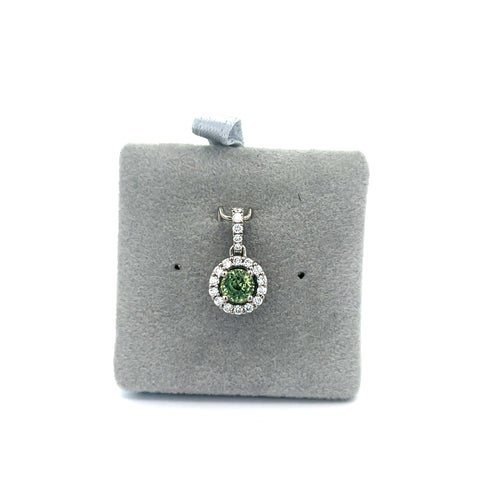 18kt WG Round Green Sapphire Halo Pendant