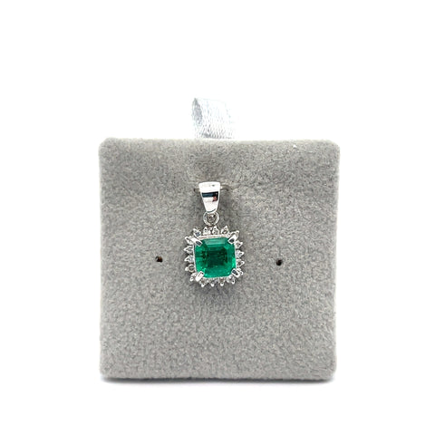 Platinum Columbian Emerald Halo Pendant