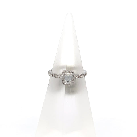 40476 - 18kt WG Emerald Cut Diamond Halo Ring