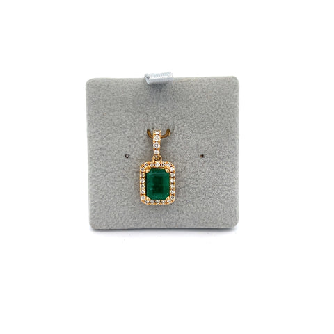 18KT YG Octagonal Emerald Halo Pendant