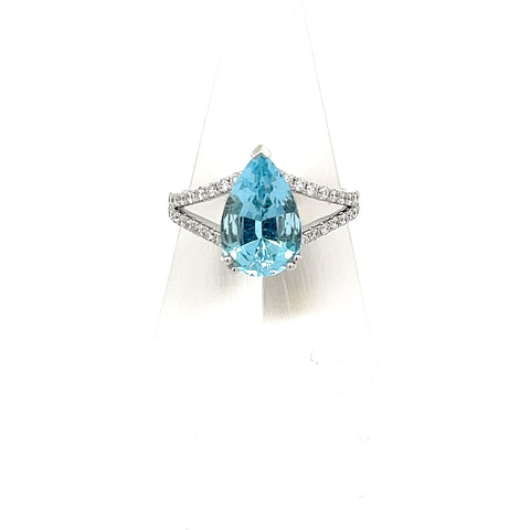 AQUA26 - 18KT WG Pear Aqua and Diamond Ring