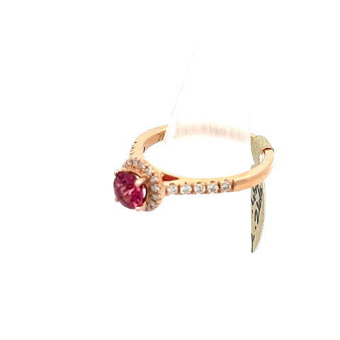TOURM37 - 18KT RG Round Pink Tourmaline and Halo Diamond Ring