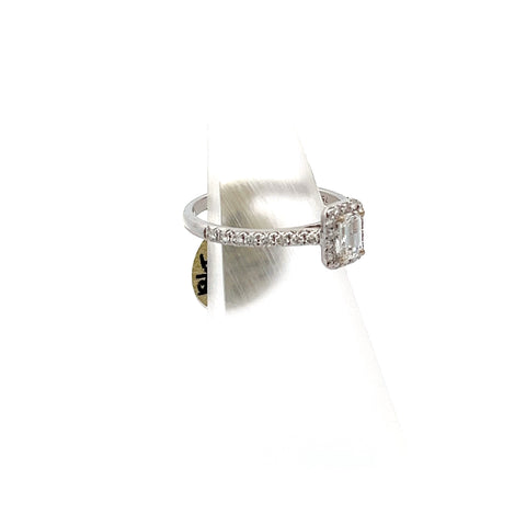 40551 - 18kt White Gold Emerald-Cut Halo and Shoulders Ring