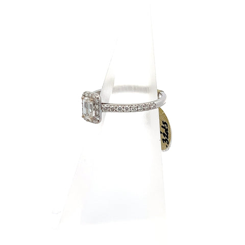 40551 - 18kt White Gold Emerald-Cut Halo and Shoulders Ring