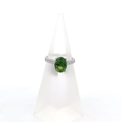 TOURM42 - Platinum Oval Green Tourmaline Ring