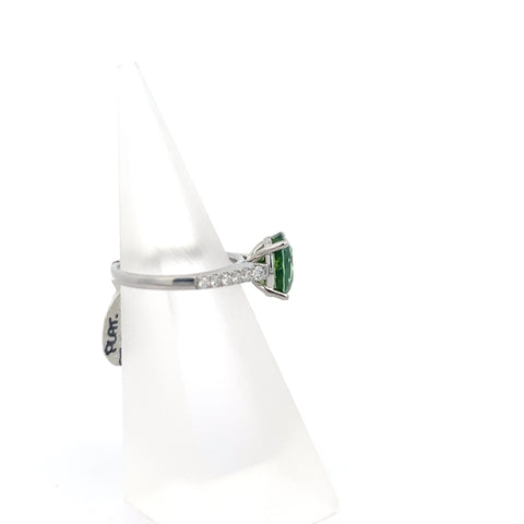 TOURM42 - Platinum Oval Green Tourmaline Ring
