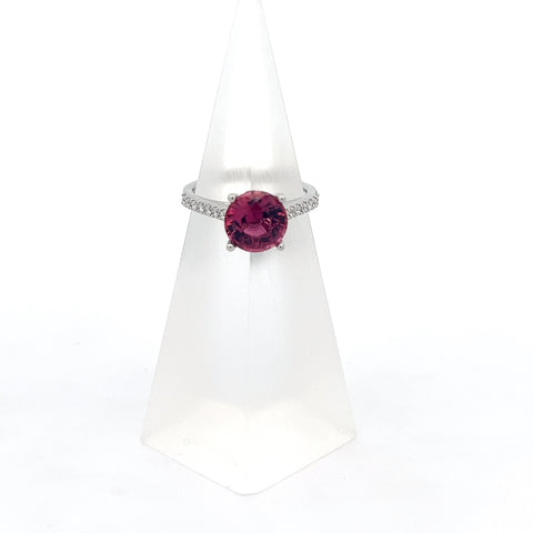 TOURM38 - Platinum Round Pink Tourmaline Ring