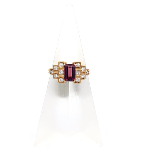TOURM40 - 18kt YG Pink Octagonal Tourmaline Deco Ring