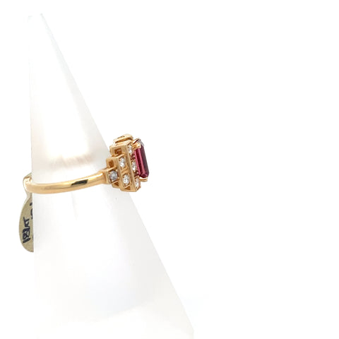 TOURM40 - 18kt YG Pink Octagonal Tourmaline Deco Ring