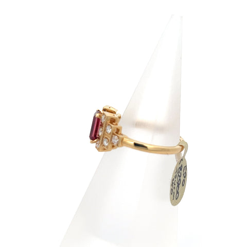 TOURM40 - 18kt YG Pink Octagonal Tourmaline Deco Ring