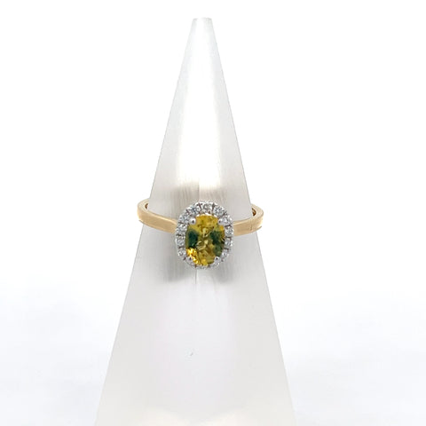 YS0187 - 18kt YG Oval Yellow Sapphire Halo Ring