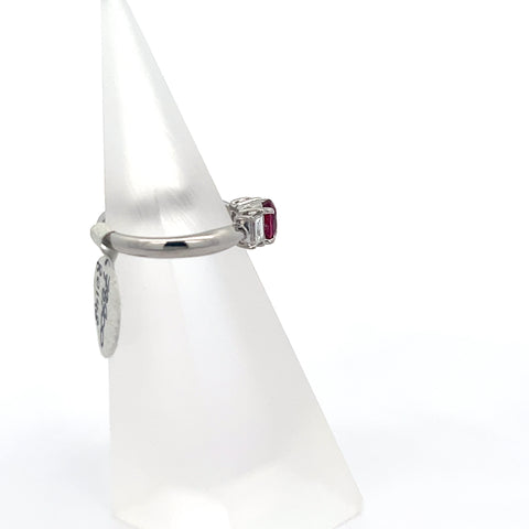 R0148 - Platinum Oval Ruby Emerald Diamond Three stone