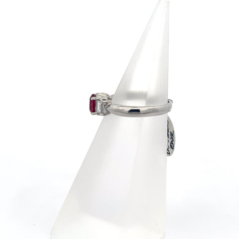 R0148 - Platinum Oval Ruby Emerald Diamond Three stone
