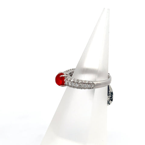 OPAL4 - Platinum Oval Cab Fire Opal Diamond Ring