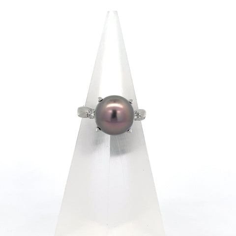 PRL2 - Platinum Tahitian Pearl and Diamond Ring