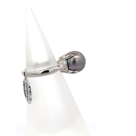 PRL2 - Platinum Tahitian Pearl and Diamond Ring