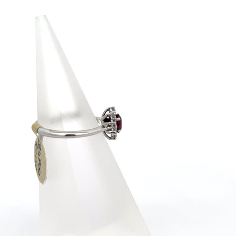 R0150 - 18kt WG Oval Ruby Diamond Cluster Ring