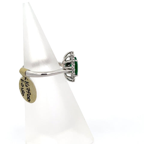 E0180 - 18kt WG Oval Emerald Diamond Cluster Ring