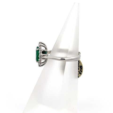 E0180 - 18kt WG Oval Emerald Diamond Cluster Ring