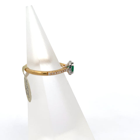 E0182 - 18KT YG Cushion Emerald and Diamond Ring