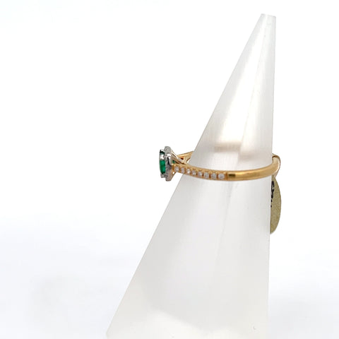 E0182 - 18KT YG Cushion Emerald and Diamond Ring