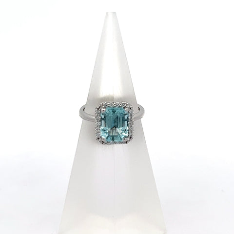 AQUA28 - 18KT WG Octagonal Aquamarine Halo Ring