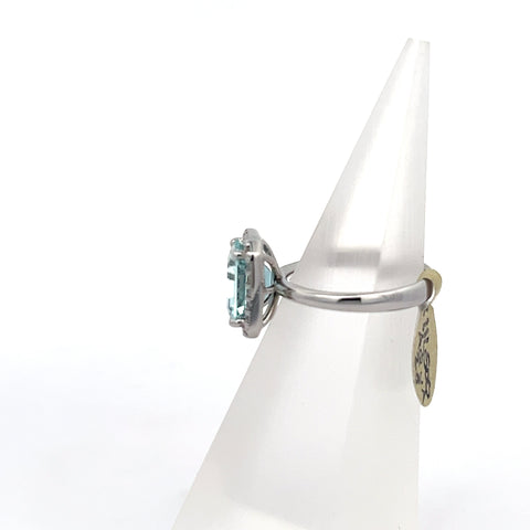 AQUA28 - 18KT WG Octagonal Aquamarine Halo Ring