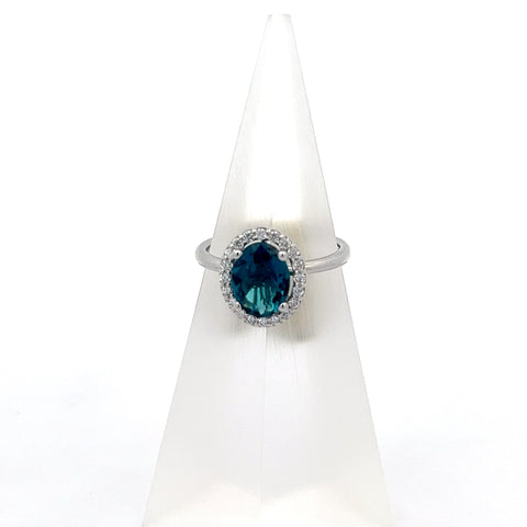 TOURM43 - 18KT WG Blue Tourmaline Oval Halo Ring