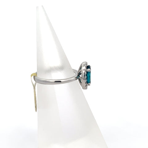 TOURM43 - 18KT WG Blue Tourmaline Oval Halo Ring