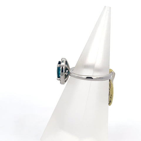 TOURM43 - 18KT WG Blue Tourmaline Oval Halo Ring