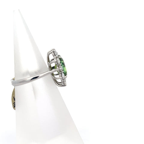 TOURM44 - 18kt WG Green Tourmaline Diamond Cluster Ring