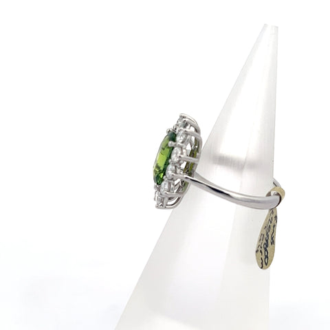 TOURM44 - 18kt WG Green Tourmaline Diamond Cluster Ring