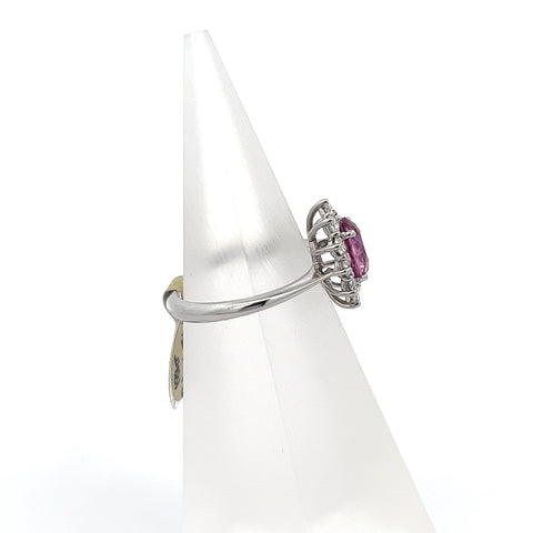 PS0194 - 18KT WG Pink Oval Sapphire Cluster Ring